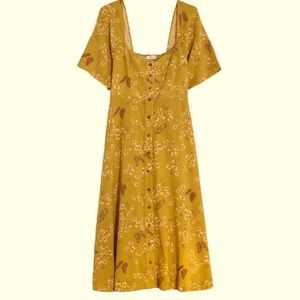 Yellow midi Madewell dress with touched back and butterflies.